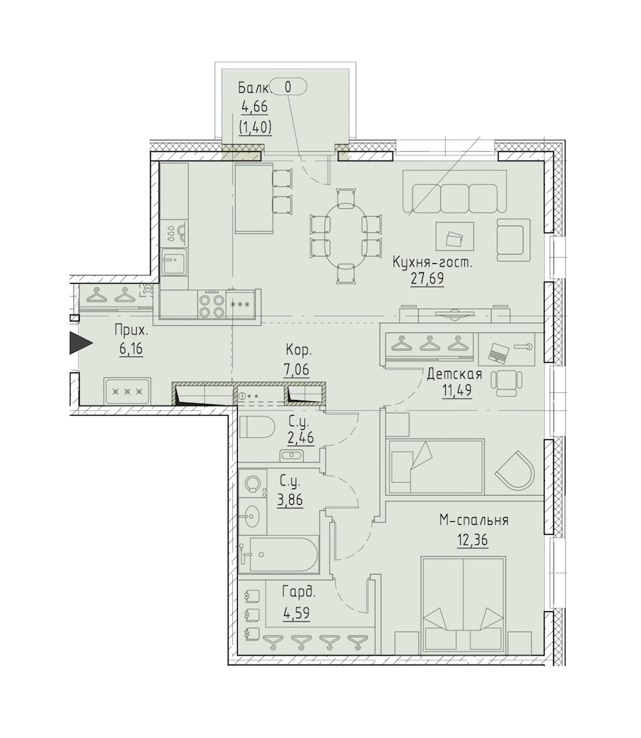 2-комнатная квартира 75.67 м², 8/9 эт., ЖК «LEGENDA Чёрная речка 41»